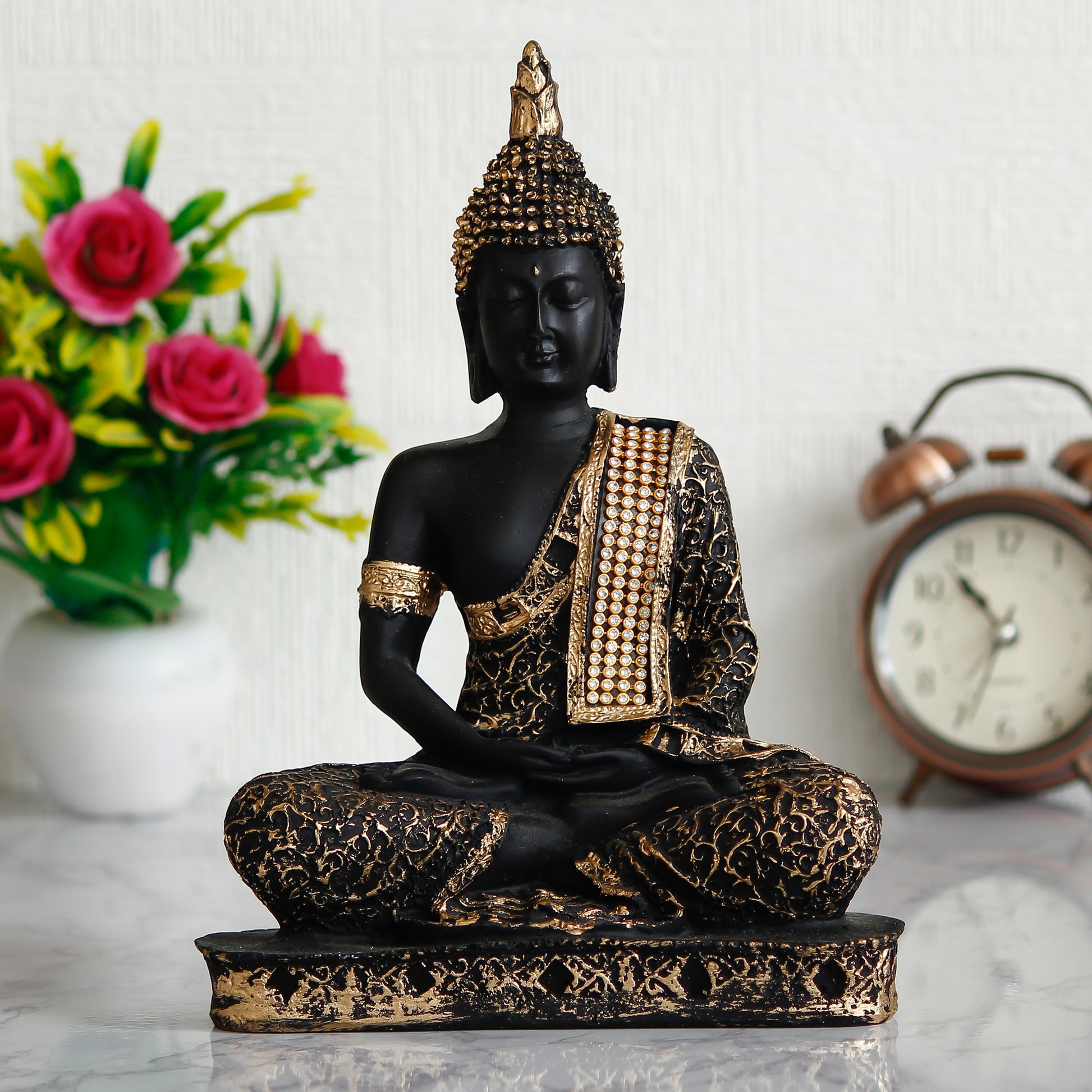 Divine Black and Golden Meditating Lord Buddha Handcrafted Decorative Showpiece