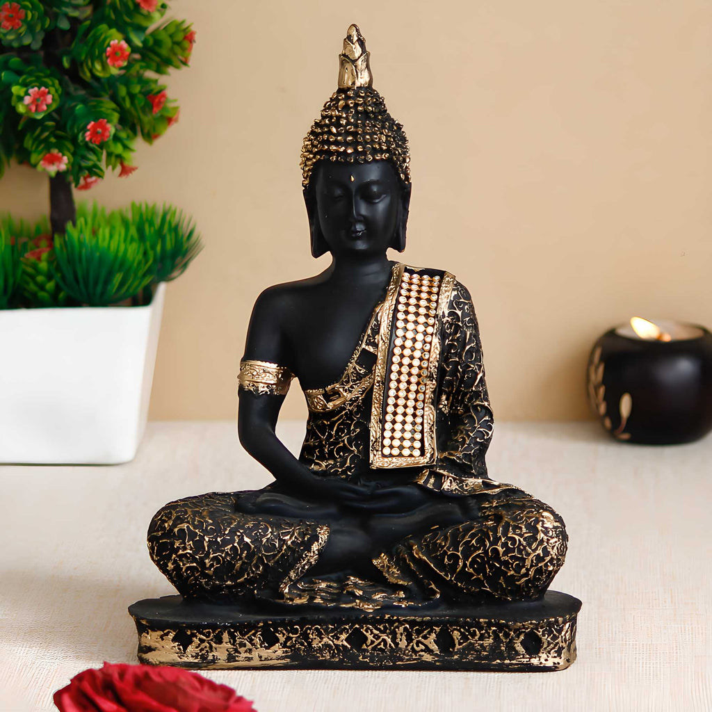 Divine Black and Golden Meditating Lord Buddha Handcrafted Decorative Showpiece